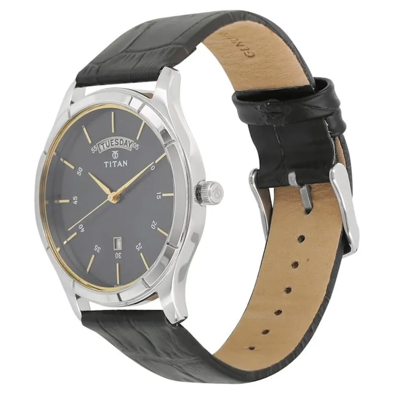 Titan Leather Strap Blue Dial Men's Watch- 1767SL03